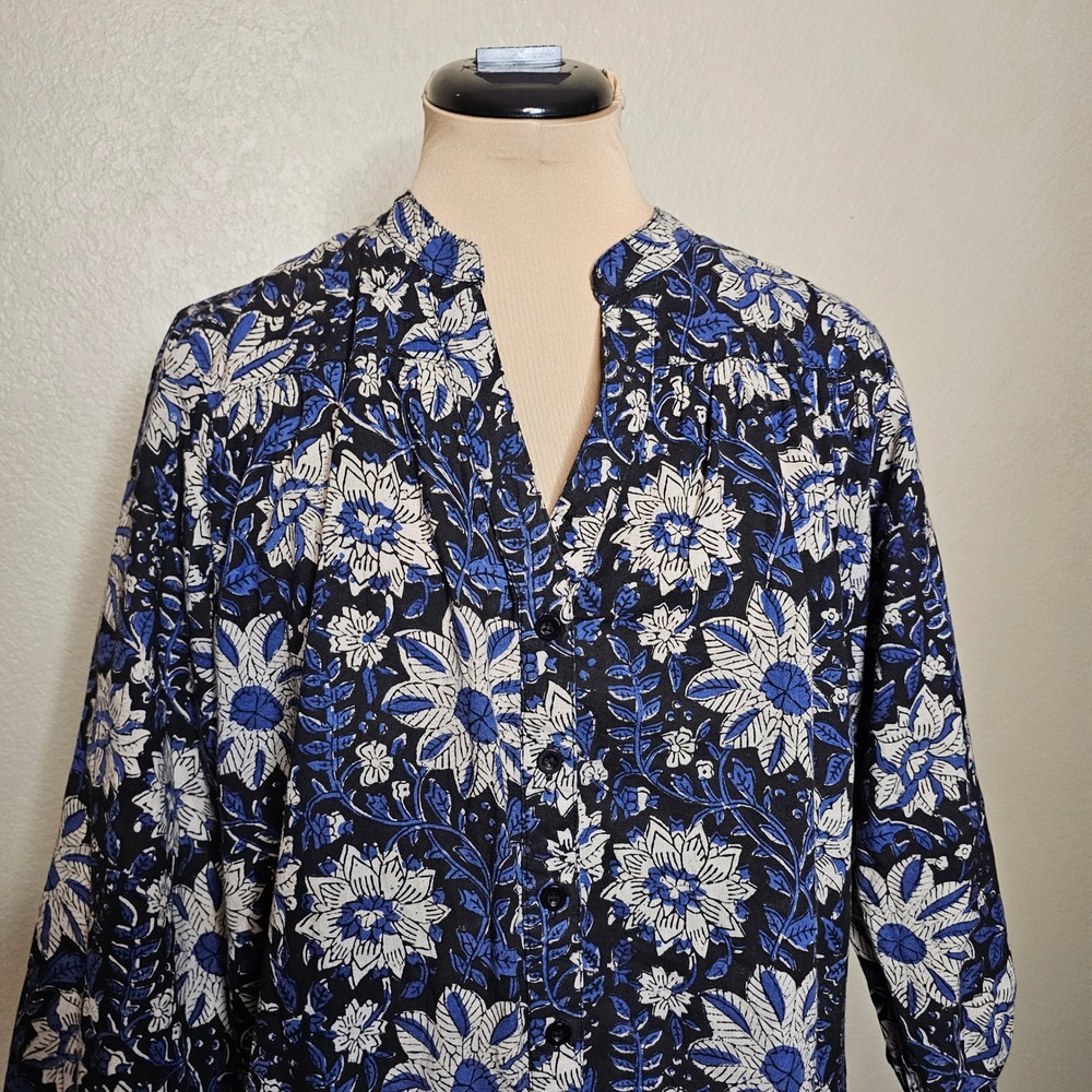 The Shirt Rochelle Behrens Floral Drop Waist Mini Dress Blue Black Womens Small - Picture 2 of 9